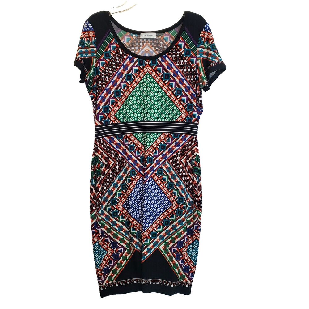 Calvin Klein Women's Dress 8P Stretch At Knee Sheath Colorful Block Geometric